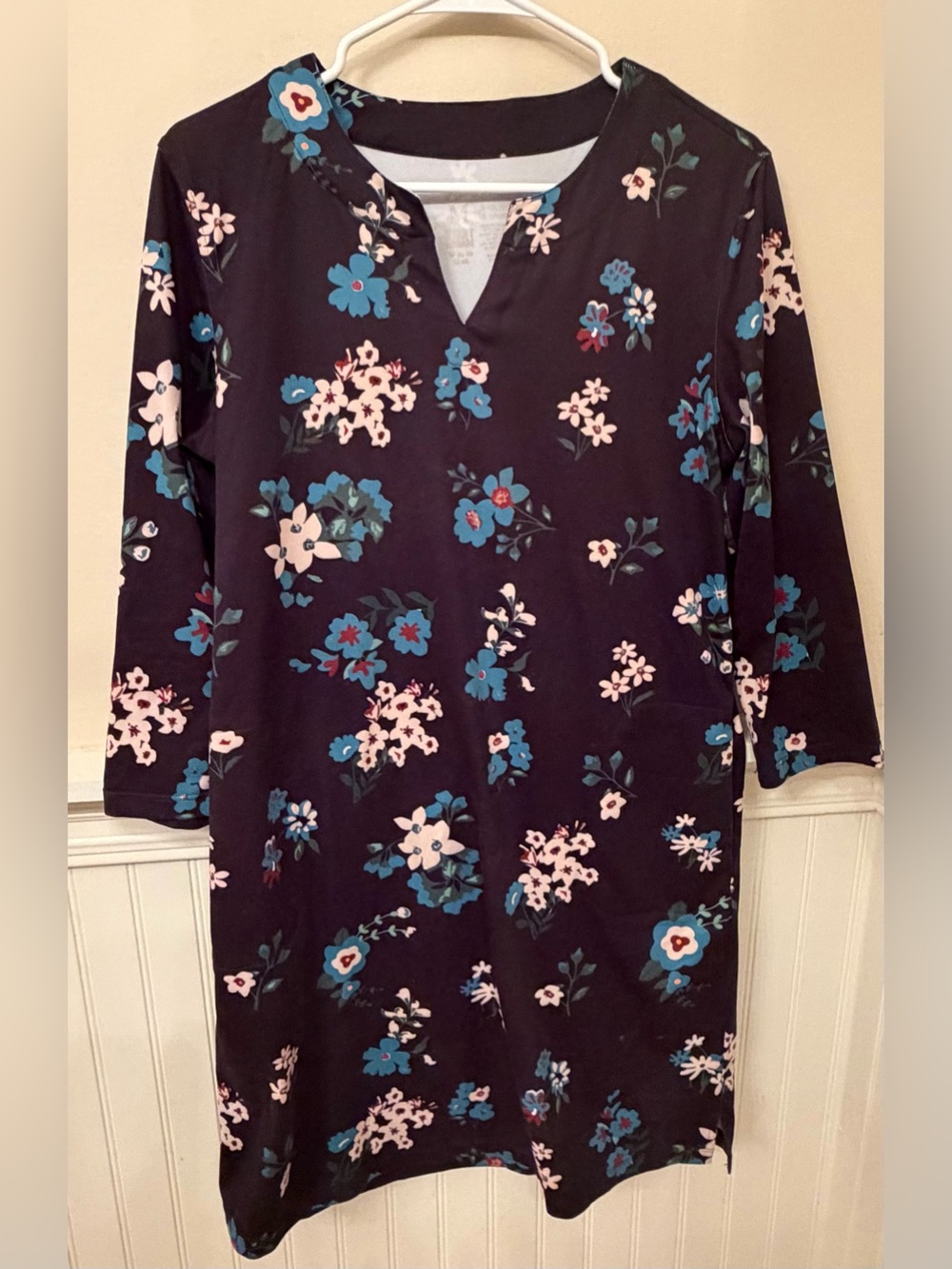 Sun Protection Women's Black Floral Mini Dress with Blue and Pink Blooms
